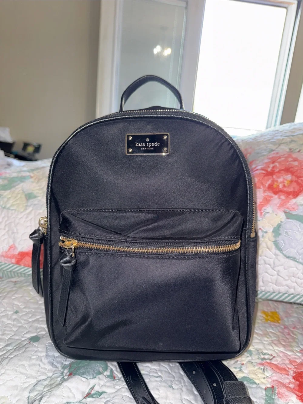 kate spade black nylon mini backpack with gold hardware